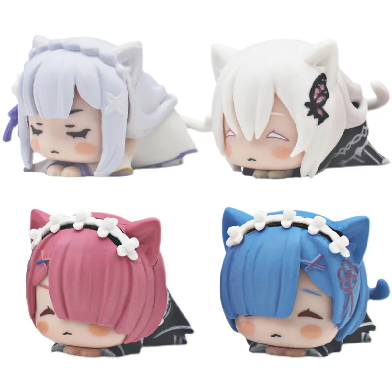

4pcs Anime Cartoon Re:Life In A Different World From Zero Figure Rem Emilia PVC Model Toy Decorations 4*5cm