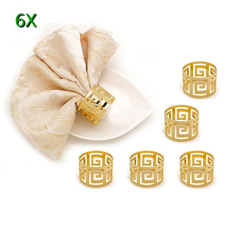 

TAI Top 6pcs Metal Alloy Napkin Ring Serviette Rings for Wedding Party Banquet West Dinner Towel Napkin Holder Table Decoration