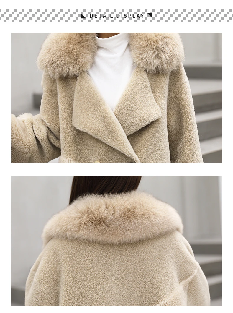 Real Fur Coat Women Clothes Autumn Winter Sheep Shearing Wool Jacket Fox Fur Collar Coats and Jackets Women 1819 YY1700