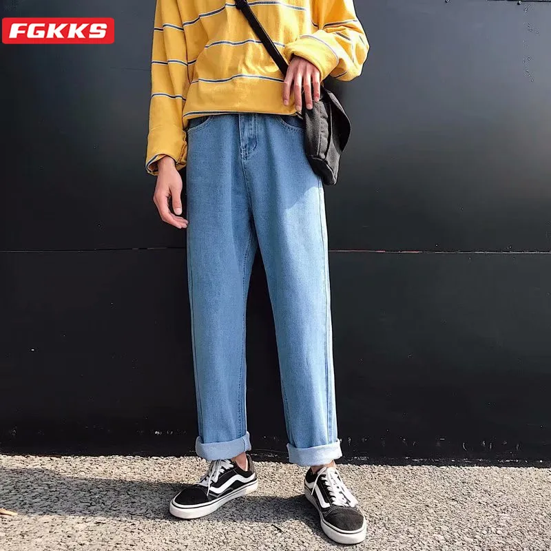 FGKKS Fashion Brand Men Trend Jeans Spring Summer New Men's High Street Wild Ankle-Length Pants Solid Color Straight Jeans Male FGKKS Fashion Brand Men Trend Jeans Spring Summer New Men's High Street Wild Ankle-Length Pants Solid Color Straight Jeans Male
