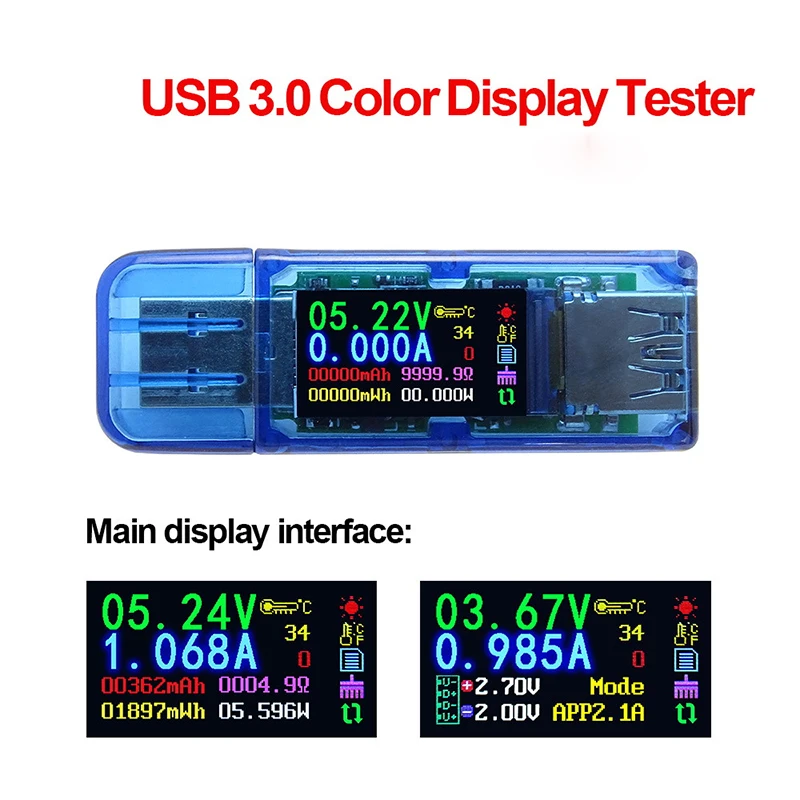 USB3.0 тестер ips цветной экран напряжение мощность амперметра зарядное устройство детектор