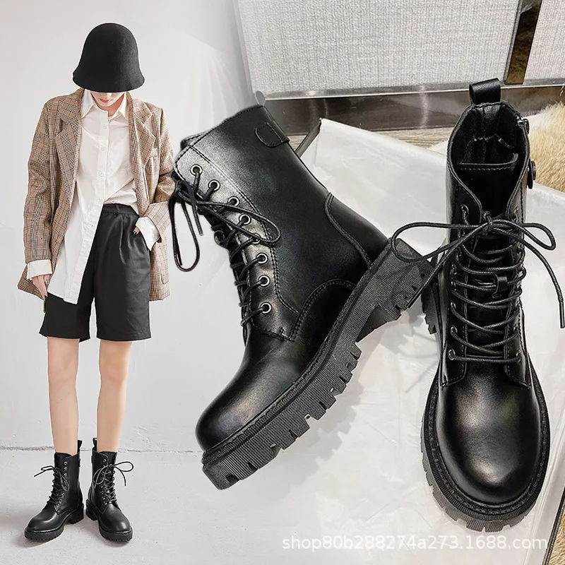 A14 Thick-soled Martin boots women's British leather 2020 new boots children's feet small motorcycle short boots.