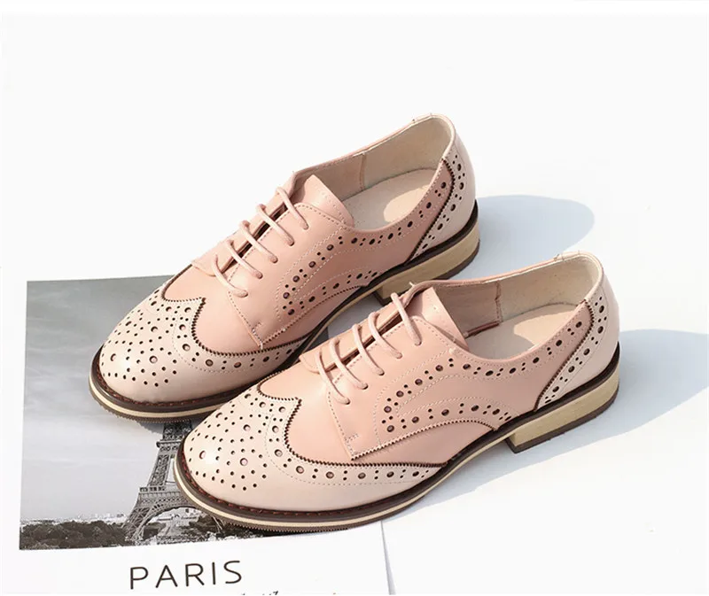 British Genuine Leather Female Oxford Shoes College Spring New Thick Heel 3cm Women Brogues Retro Carved Single Shoes Large Size (28)