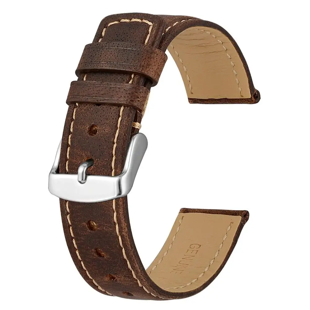 Anbeer винтажные кожаные часы ремешок 18 мм 20 мм 22 мм 24 мм, сменный ремешок для Галактики, Ролекс - Цвет ремешка: brown-white line