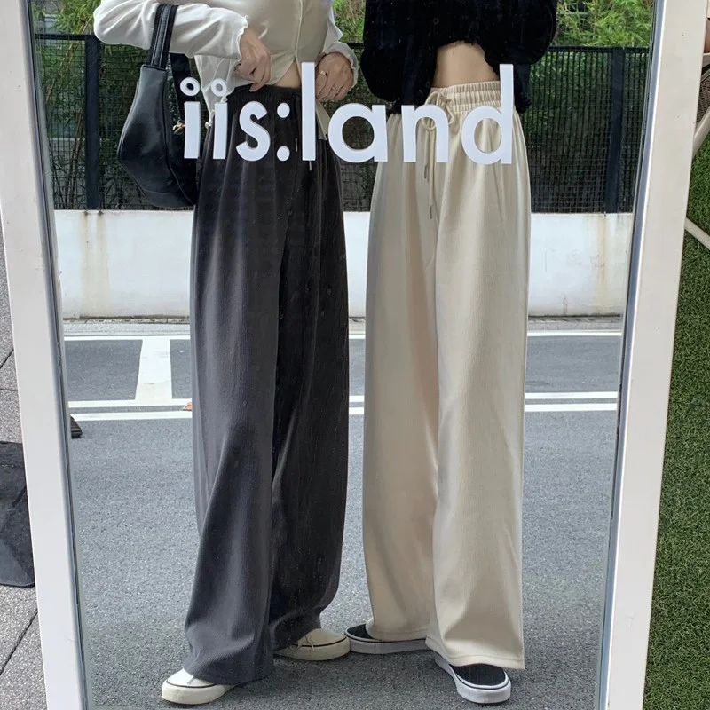 White Wide Leg Pants Women's Autumn 2021 New High Waist Hanging Loose Show Thin Drawstring Straight Sports | Женская одежда