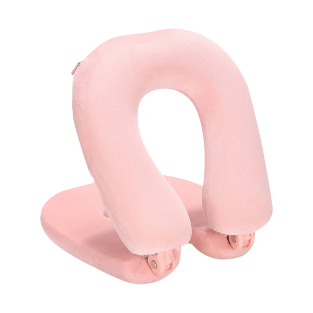 Портативная Подушечка для путешествий, многофункциональная складывающаяся дорожная подушка для обеда офисная Подушка для сна u-образная подушка для шеи - Цвет: Розовый