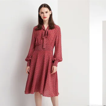 

pink polka dot silk dresses women 2020 summer long casual office work beach party dress plus size long sleeve slim dropship