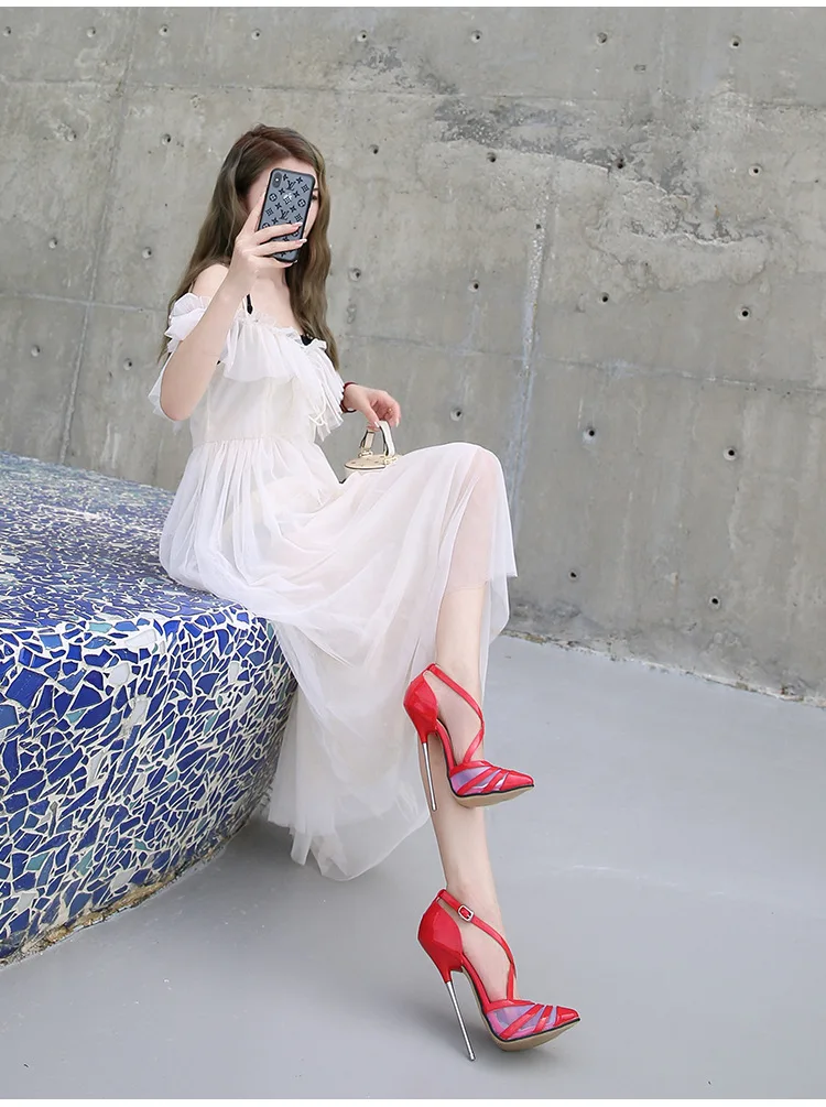 Rocwickline New Summer and Autumn Women's Super high heels Classics Fashion Novelty Mature Buckle Strap Pointed Toe Thin Heels