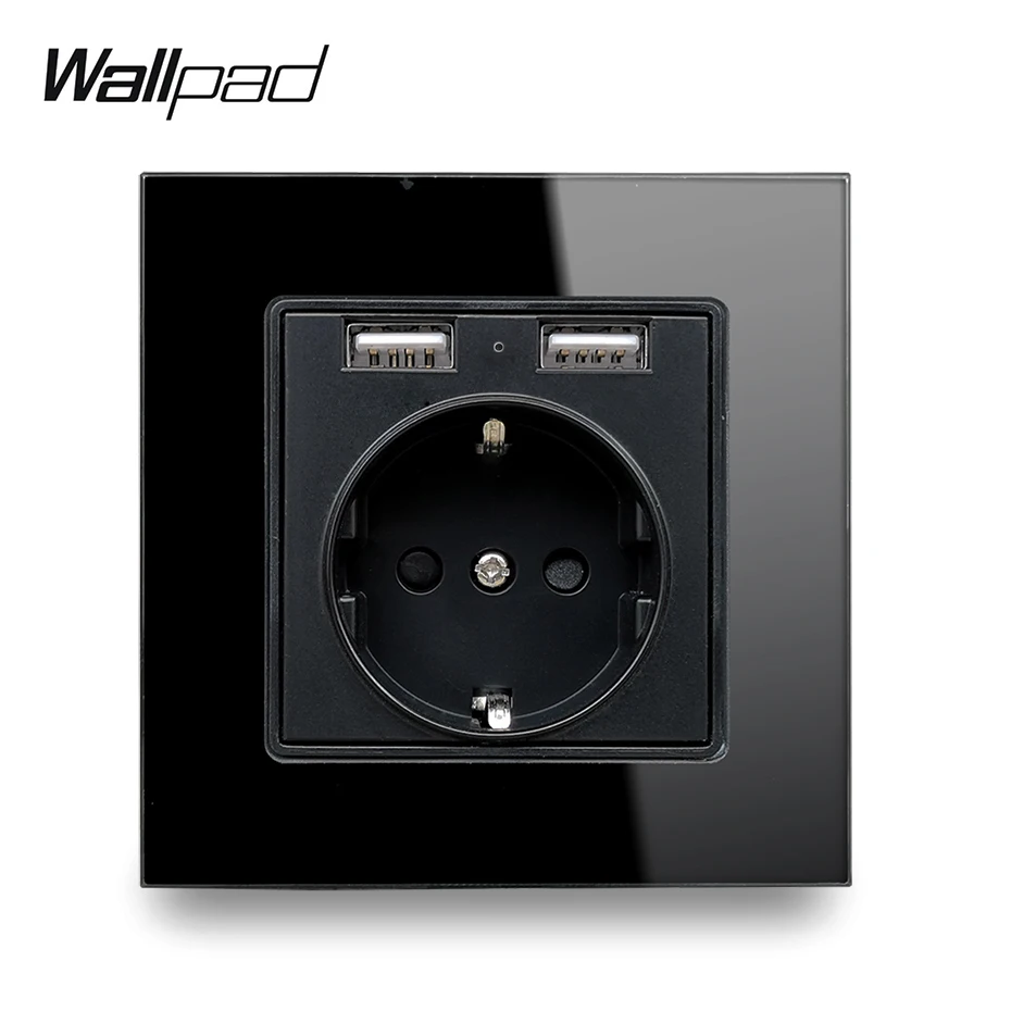 EU Wall Socket with 2.4A 2 x USB Charging Ports Wallpad Glass Power Outlet Standard Two | Обустройство дома