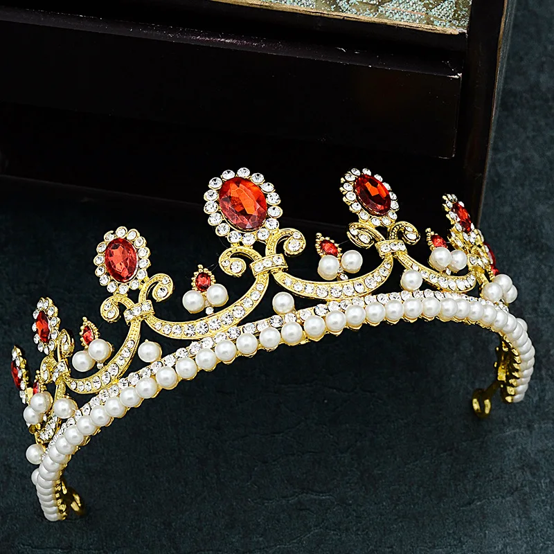 

Korean Style Bride Accessories Red Headdress New Style Marriage Baroque Adult Birthday Crown Accessories Korean Style