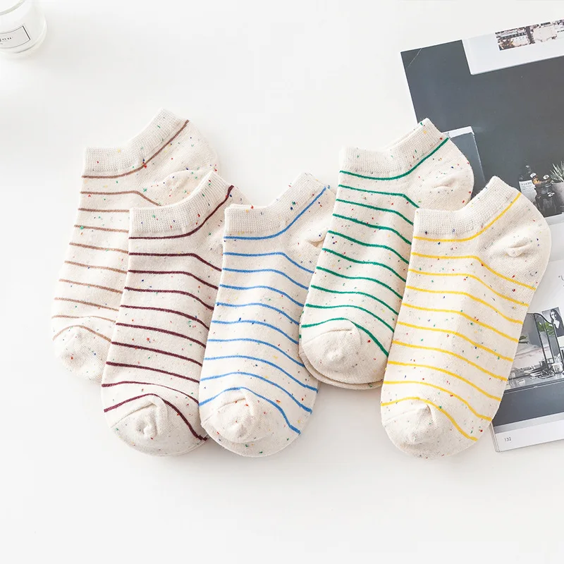 

10 Piece=5 Pairs/Lot Vogue Cotton Colorful Stripe Dots Spot Women Short Socks Harajuku Low Girls Students Cute Cool Ankle Sox