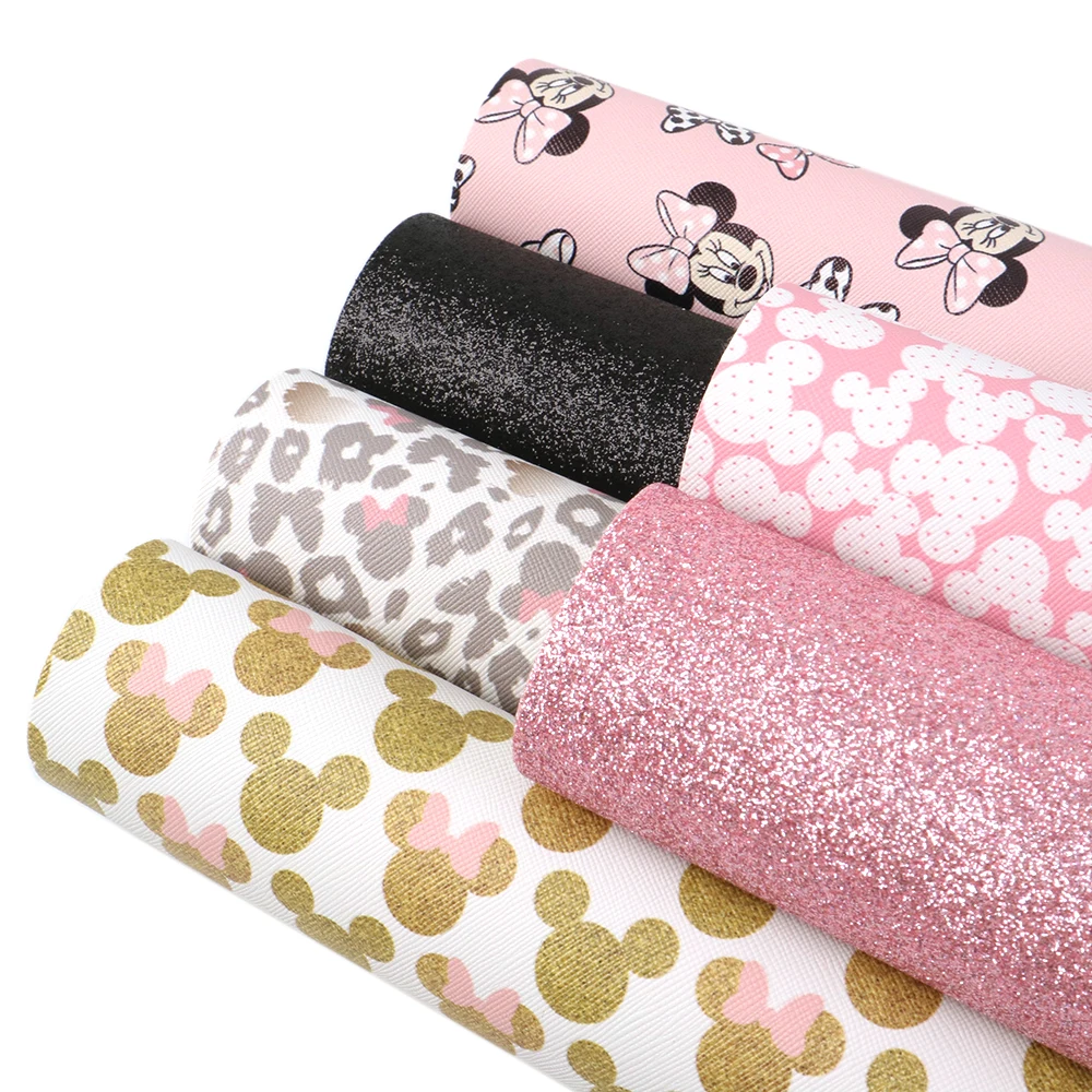 

6pcs/set 20*34cm Printed Cartoon Faux Leather for Bows Fabric Tela Impermeable Textil Synthetic Leather Sheet DIY ,1Yc7830