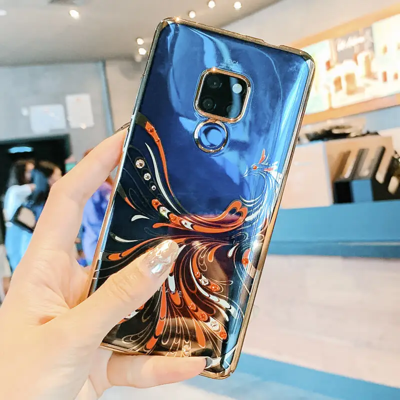 Kingxbar блестящий чехол с кристаллами для huawei mate 20pro/mate 20 жесткая задняя крышка тонкая прозрачная Стразы - Цвет: Phoenix-gold