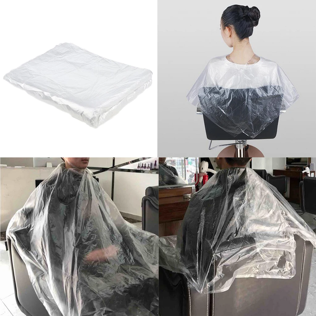 100pcs Waterproof Disposable Hair Cutting Cape Gown Hair Cut Capes Apron Salon Haircut Transparent Hairdressing Cloth