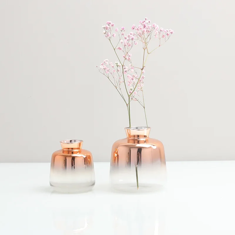 Простой норвежский стиль Роза Золото Градиент стеклянная ваза сушеный цветок композиция предмет интерьера, украшение домашний декор