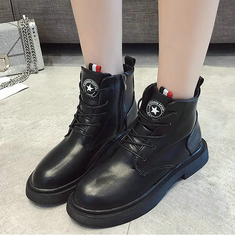 

Size 35-50 Nice Pop Ankle Rain Boots Women Autumn Retro Star Martin Shoes Woman Flat Heels Office College Girls Casual Boot