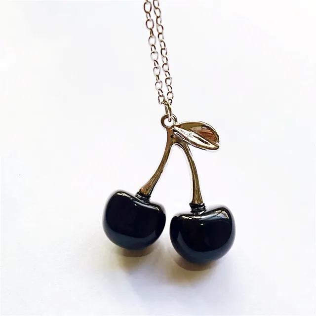 New Style Punk Red Black Cherry Pendant Metal Clavicle Chain Choker Necklace for Women Girls Birthday  Party Jewellery Black Cherry