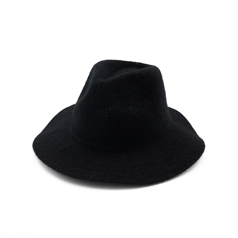 Black fedora FS осень-зима, джазовая шляпа с широкими полями для женщин и мужчин, шерстяная фетровая шляпа джентльмена, элегантная женская церковная Панама, сомбреро, Черная кепка - Цвет: Black fedora