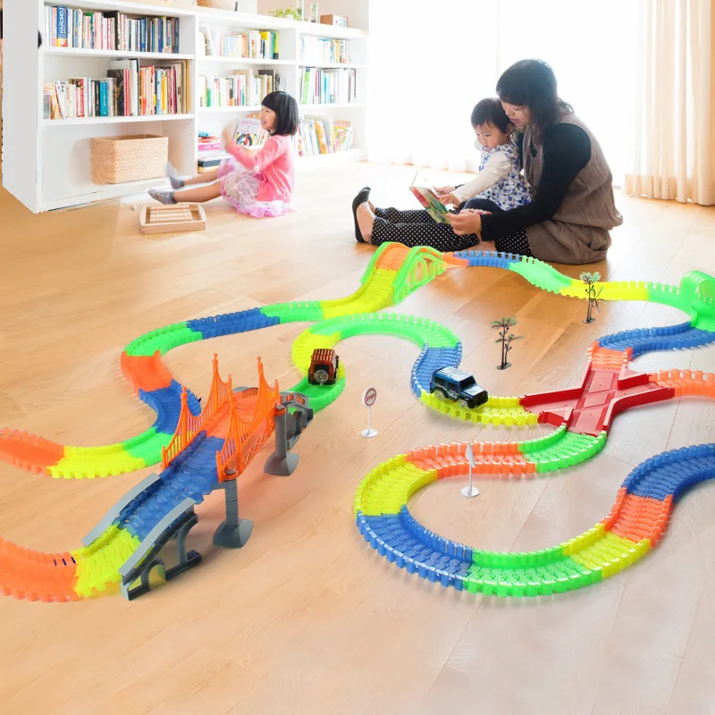 

Luminous Electric Railway Magical Racing Track Suit Circuit Car Toy Kid Assembling Educational Toy Rail Car Race Tracks For Boy