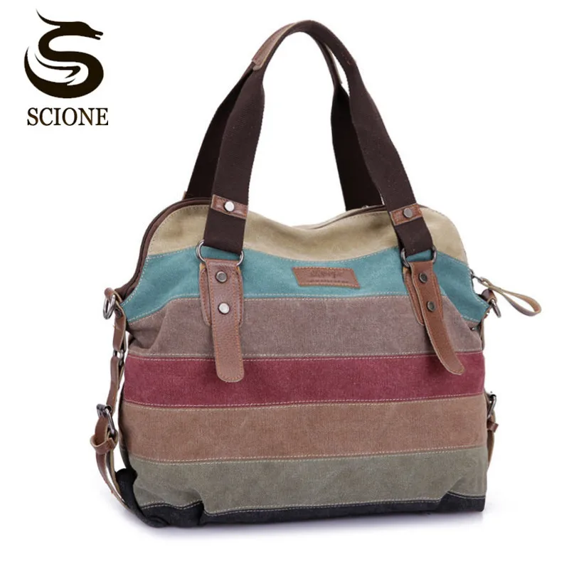 Fashion Women's Shoulder Bag Canvas Stripe Shopping Handbag Tote Purse Messenger 
