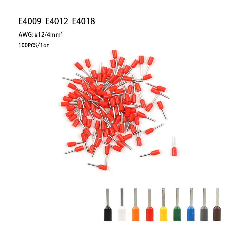 

100pcs/Lot DIY YOU E4009 Tube Insulating Terminal AWG 12 Insulated Cable Wire 4.0mm² Connector Insulating Crimp Terminal Connect