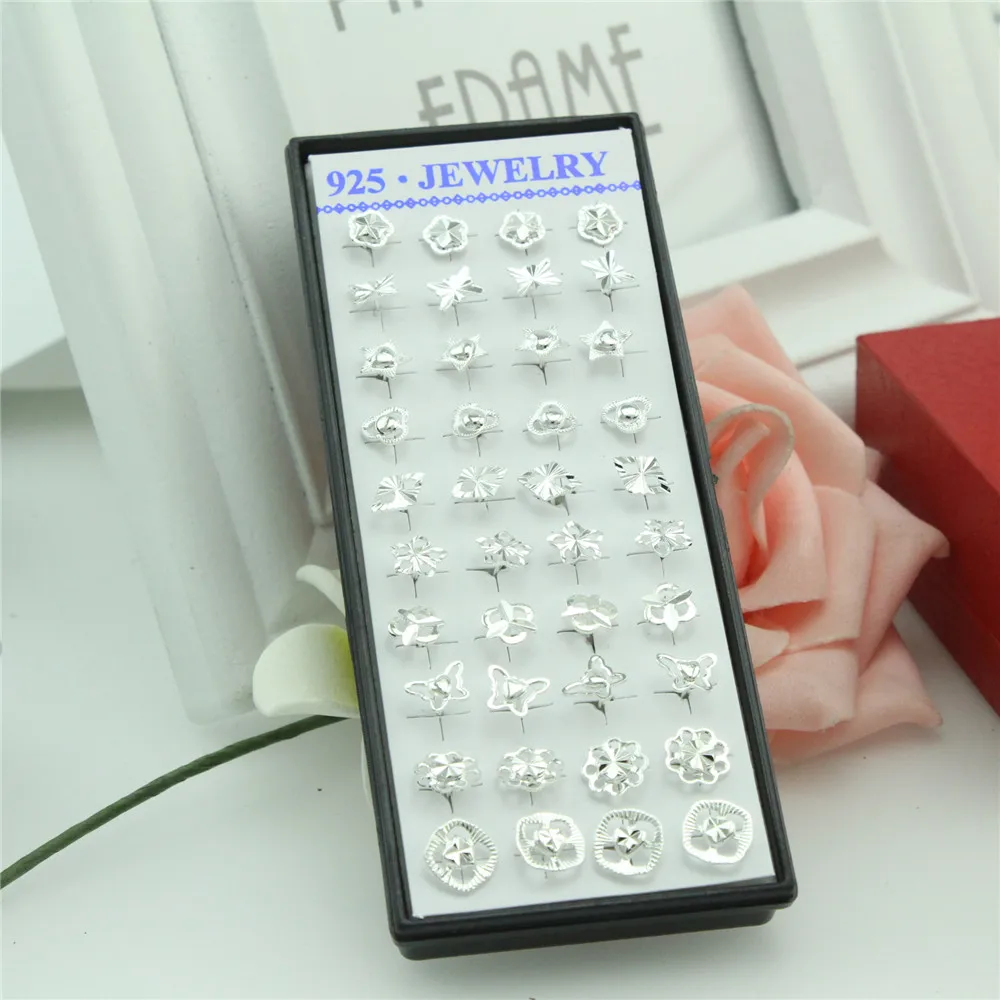 20 Pairs a Box of New Silver Earrings Personality Charm Classic Mixed Flower Earrings