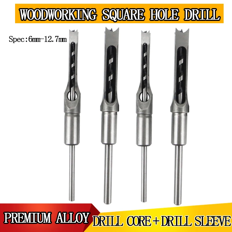 1PCS square hole twist drill chisel high speed steel woodworking hole saw drill bit tool spiral hole opener set 1/2'1/4'3/8'5/16