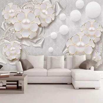 

Custom Photo Wall Painting 3D White Luxury Jewelry Flower Living Room Sofa TV Background Wall Murals Wallpaper For Bedroom Walls