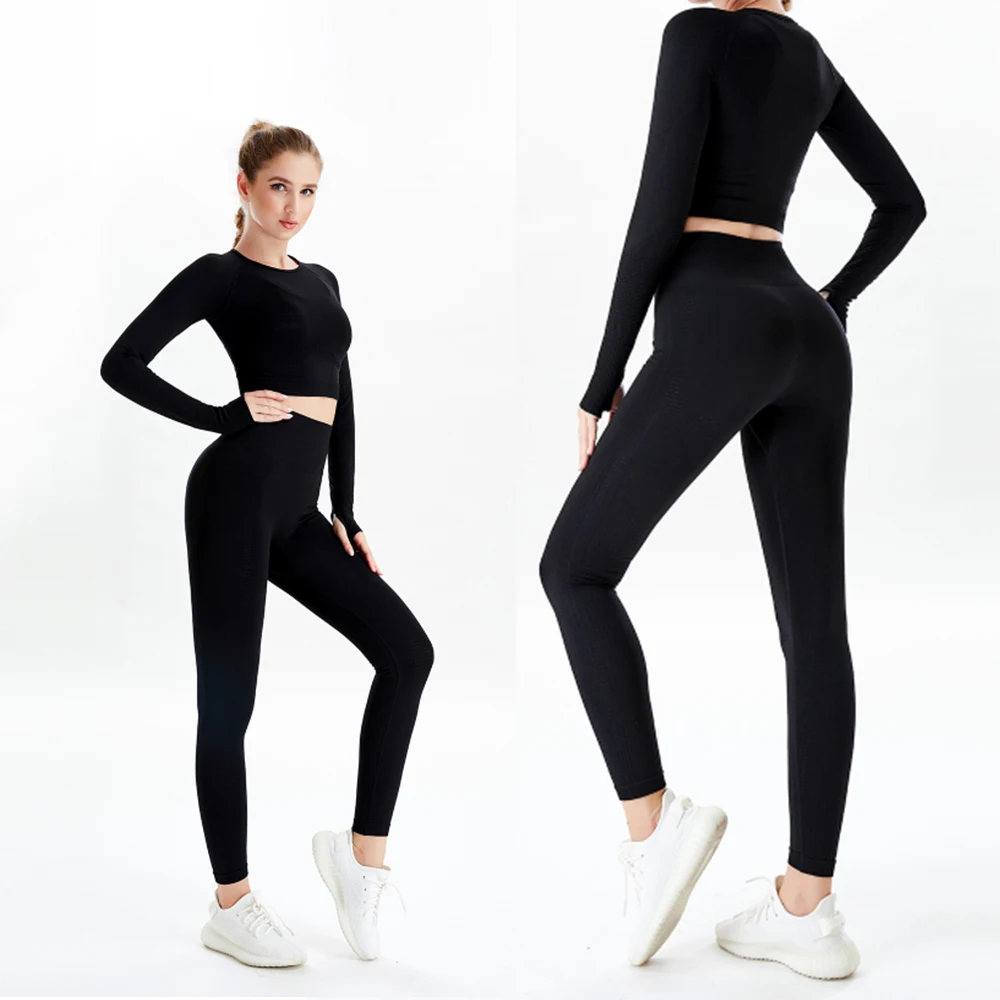 Women Seamless Yoga Set  Gym SportWear  Running  Outwork Clothing Fitness  Long  SLeeve Shirt High Waist Legging Sport Tracksuit