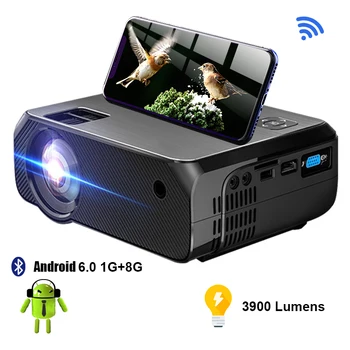 

Android Projector Wifi Android 6.0 Mini Portable Projector 3900 Lumens Home Cinema For 1080P Phone Video 3D Beamer PR57001