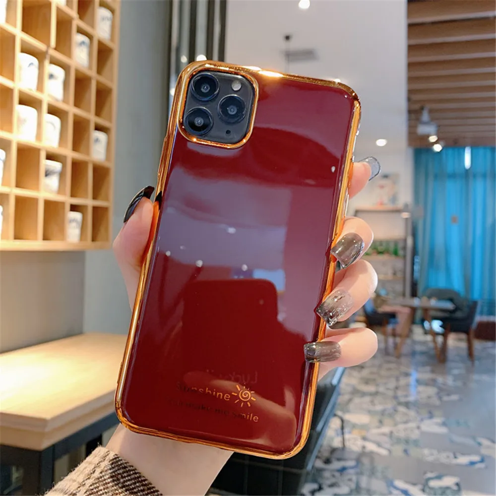 Lovebay гальванический солнцезащитный чехол для телефона для iPhone 11 Pro Max XR XS X XS Max 7 8 6 6S Plus защитный сплошной карамельный цвет задняя крышка - Цвет: Бордовый