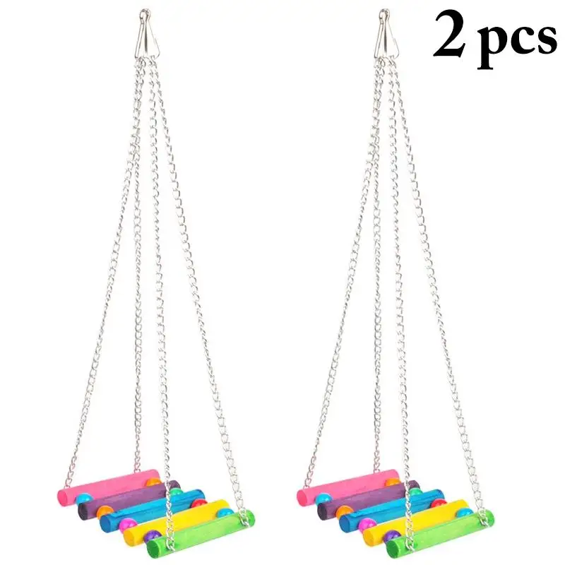 2PCS Colorful Parrot Cage Swing Wooden Decorative Bird Ladder Swing Parrot Hanging Interactive Toys Bird Supplies