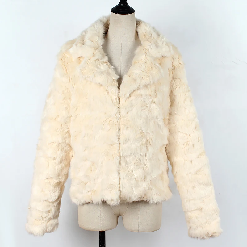 Осенне-зимнее пальто из искусственного меха с кроличьим мехом, женская модная куртка с отложным воротником, Женская куртка с длинными рукавами S-3XL