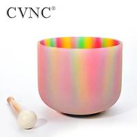 CVNC 8 Inch Rainbow colors Chakra Quartz Crystal Singing Bowl for Spiritual Meditation Mind Focus with Free Rubber Mallet