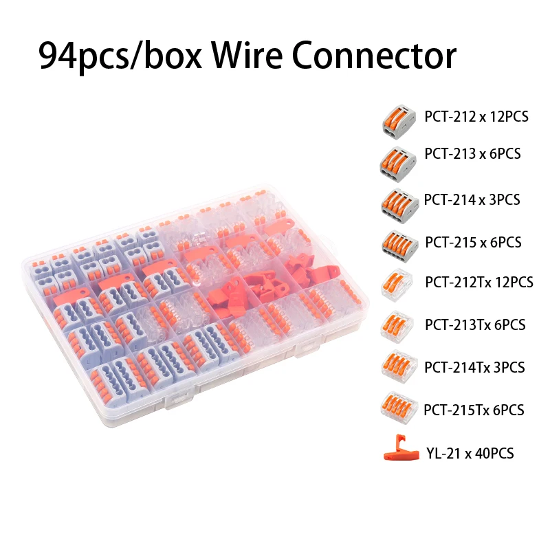 94 шт смешанные в штучной упаковке Укрась свою PCT-412-212/213/214/215 Тип провода компактный Универсальный разъем клеммной колодки с фиксацией аксессуары