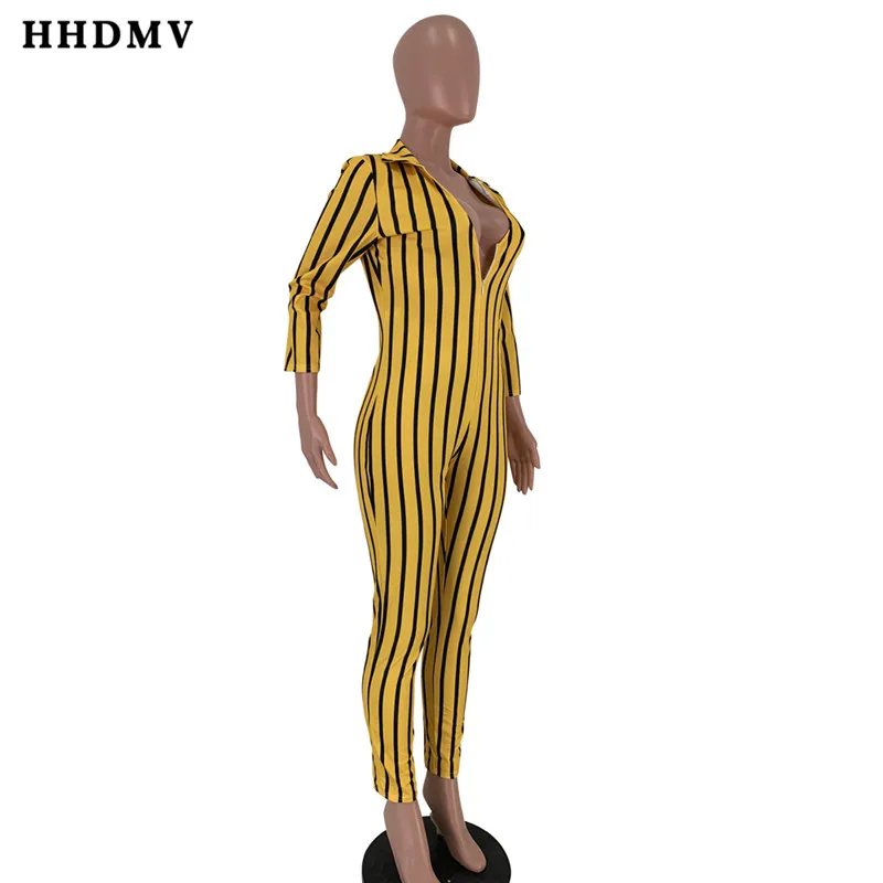 HHDMV MOM5014 Модный повседневный праздничный пляжный Стильные Комбинезоны Длинные рукава Глубокий v молния полосатый плотные комбинезоны длинные штаны