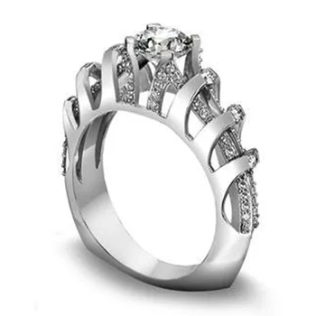 

Female Luxruy Hollow Geometric Rings For Women Party Jewelry White Zircon Engagement Rings