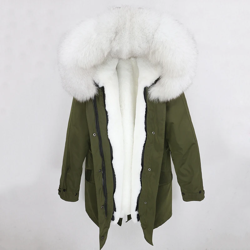 green white Водонепроницаемый натуральный мех пальто зимняя куртка женская длинная парка натуральный Лисий меховой капюшон, воротник Толстая теплая верхняя одежда уличная Роскошная - Цвет: green white