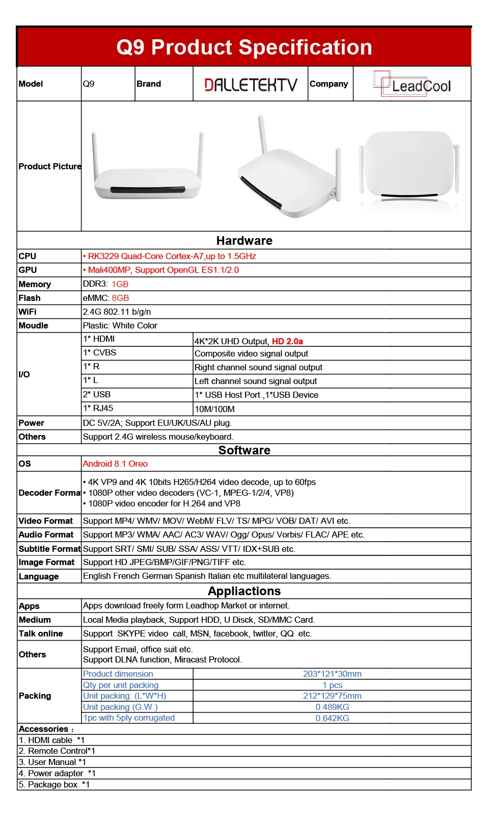 IPTV Германия арабский французский smart top box Leadcool Android 8,1 Q9 с IPTV подпиской RK3229 QHDTV Франция Италия IPTV код