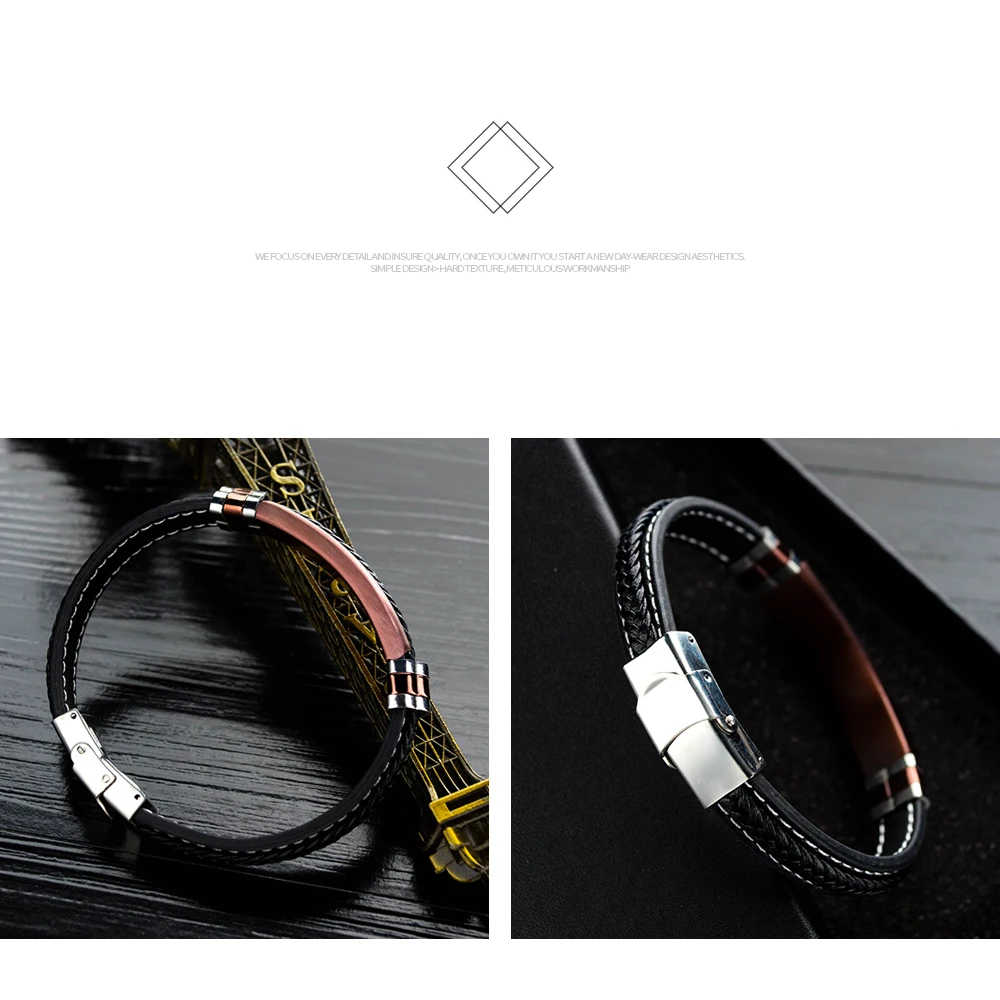Felicelia Vintage Style Stainless Steel Leather Bracelet For Men Boys