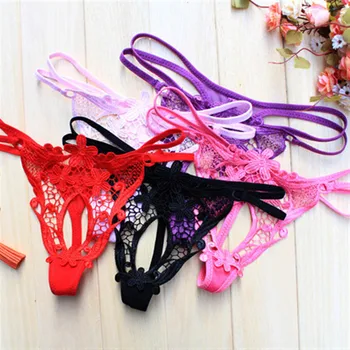 

Lady Erotic Lingerie Sexy Lace Flowers Panties Low Waist G-string Transparent T-back Briefs Women Charming Thongs Underwear