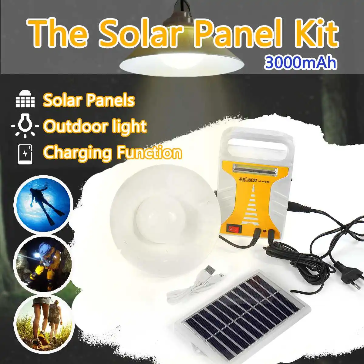 

3000mAH Solar Power Panel Generator Kit USB Home Charger System LED Bulbs Light for Outdoor Emergency Lighting Smartphone Charge