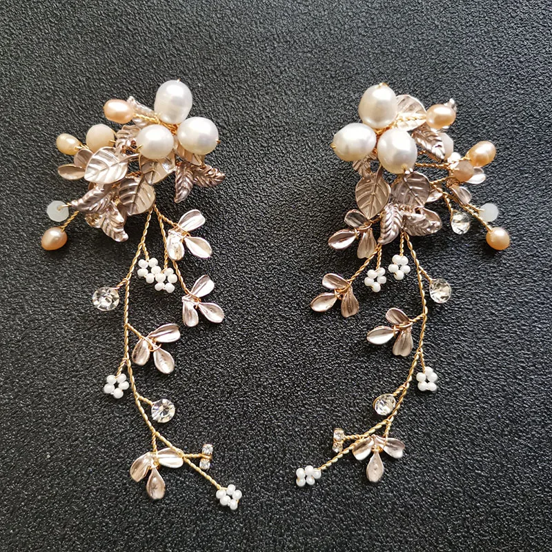 SLBRIDAL, Стразы ручной работы, кристаллы, Пресноводный Жемчуг, свадебные серьги с подвесками, свадебная люстра, Серьги, Модные женские ювелирные изделия
