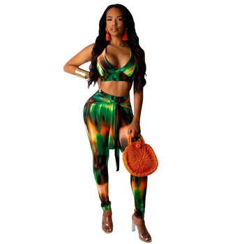 

Summer Autumn Women Two Piece Set Top and Pants Plus Size Tracksuit Sweatsuit Outfit Colorful Strapless Top and Long Pants Sets