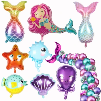 

Mermaid Party Balloons 32inch Number Foil Balloon Kids Birthday Party Decorations Baby Shower Decor Helium Globos under the sea