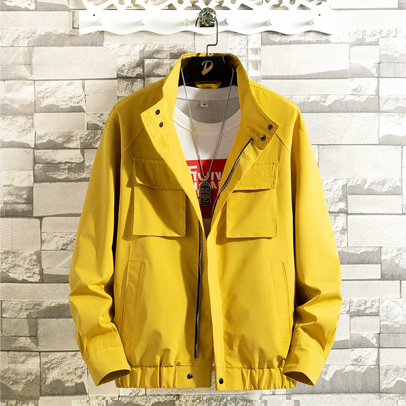 

Men's jacket 2020 spring and autumn new Korean version handsome outerwear wild casual baseball shirt windbreaker Black Yellow