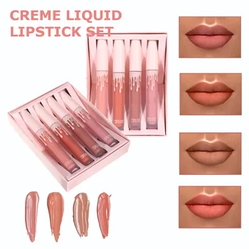 

Makeup Waterproof Liquid Lip Gloss-Pop Matte Llipstick Lasting Lip Tint Red-Pop Kyliejenner Lipstick Creme 4 Liquid Lipstick Set