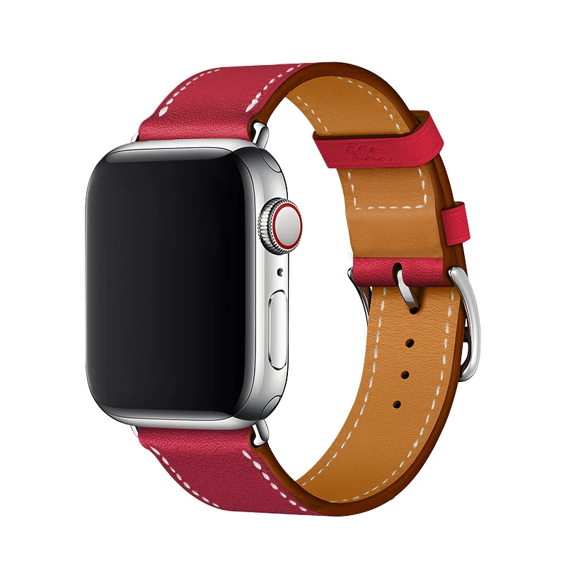 STJ бренд телячьей кожи ремешок для наручных часов, ремешок для Apple Watch 38 мм, 42 мм, версия 4/3/2/1 кожаный для наручных часов iWatch, спортивный ремешок 40 мм 44 мм - Цвет ремешка: Dark Red