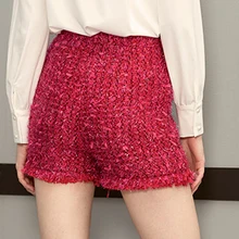 Красные твидовые женские шорты весна/осень женские шорты женские плотные шорты с кисточками