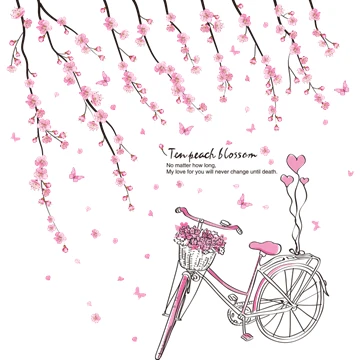 [Shijuekongjian] мультфильм девушка наклейки на стену DIY Персик цветы велосипед настенные наклейки для детской комнаты украшения детской спальни - Цвет: flower bike sticker